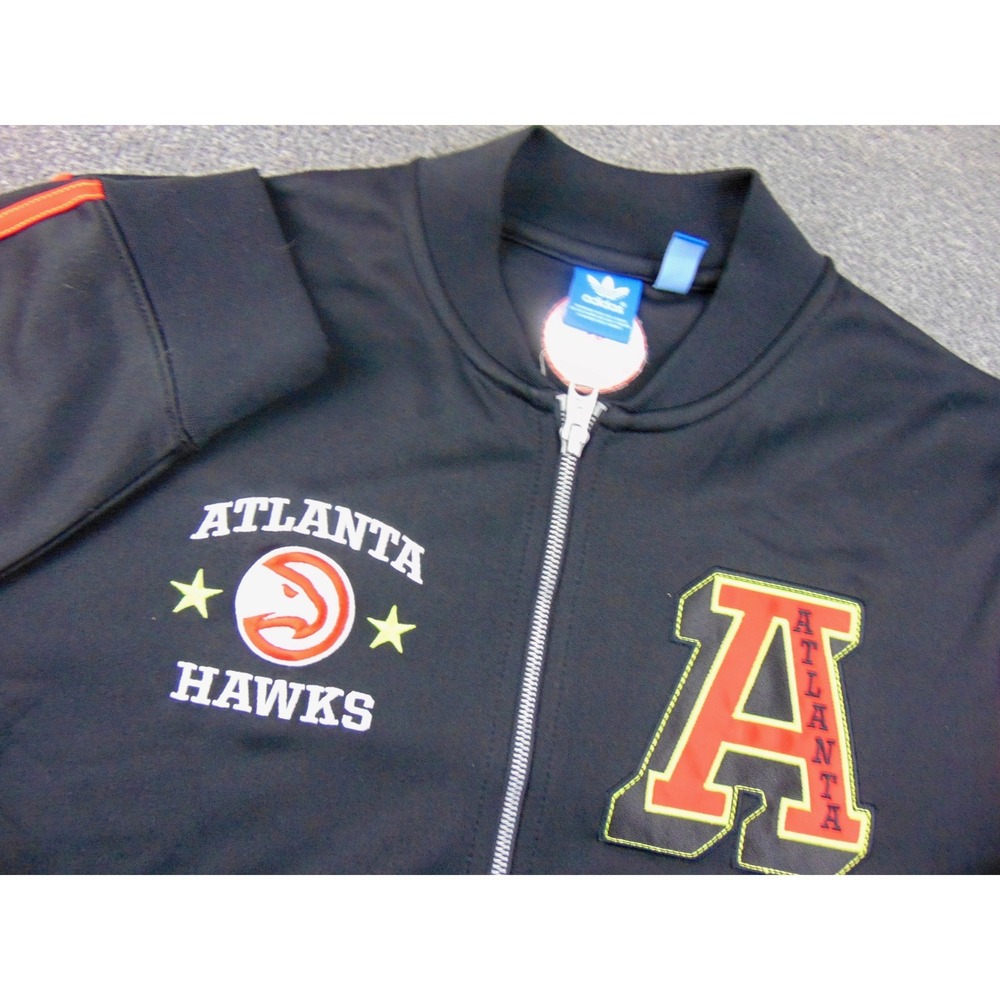 Atlanta Hawks Jacket Mens Medium Adidas Black Red NBA Track Bomber Member